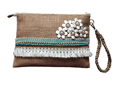 El Yapımı Boncuk İşlemeli Kadın Porföy Clutch El Çantası