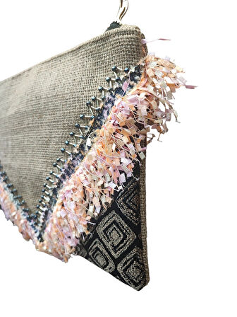El Yapımı Boncuk İşlemeli Kadın Portföy Clutch El Çantası 