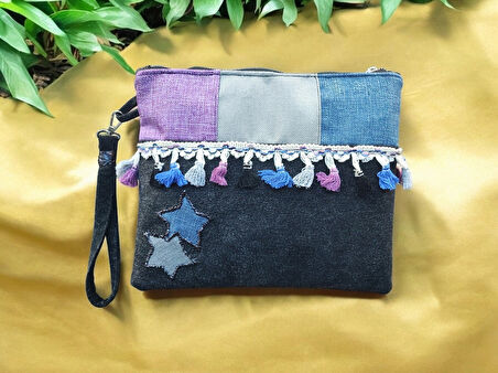 El Yapımı İşlemeli Kadın Portföy Clutch El Çantası 