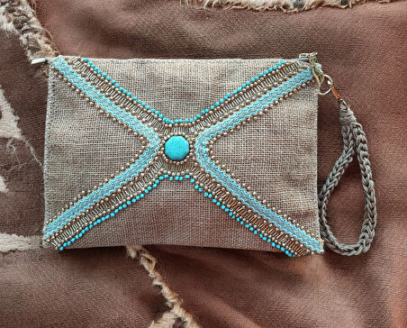 El Yapımı Boncuk İşlemeli Kadın Portföy Clutch El Çantası 