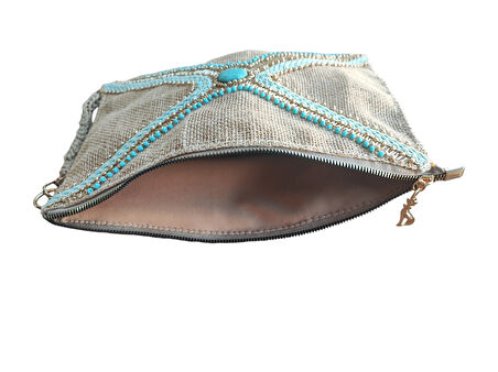 El Yapımı Boncuk İşlemeli Kadın Portföy Clutch El Çantası 