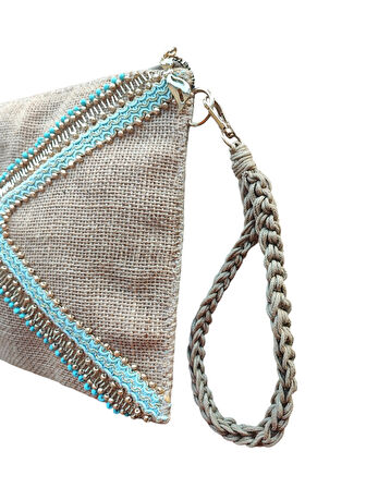 El Yapımı Boncuk İşlemeli Kadın Portföy Clutch El Çantası 