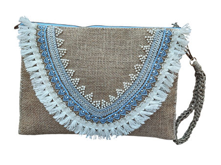 El Yapımı İnci Boncuk İşlemeli Kadın Portföy Clutch El Çantası