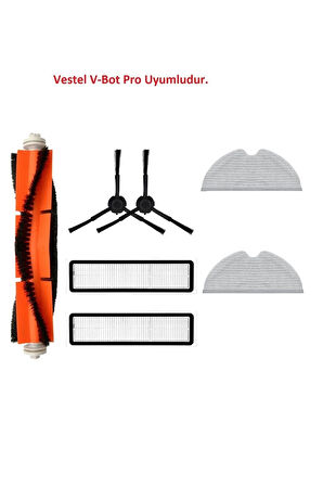 Vestel V-Bot Pro Uyumlu Robot Süpürge Yedek Hepa Filtre Mop paspas fırça seti