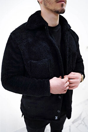 Unisex Siyah Peluş Ceket
