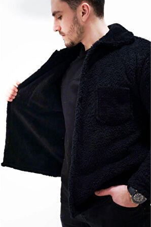 Unisex Siyah Peluş Ceket
