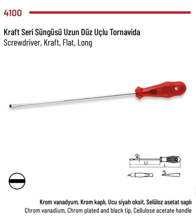 Düz Tornavida Uzun Kraft 4*300