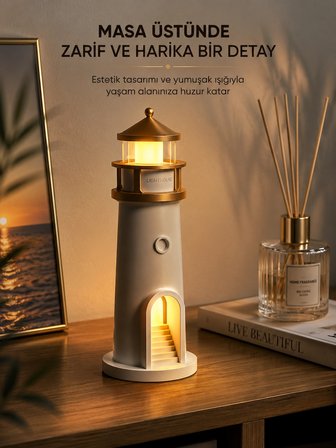 Ay Projektör Gece Lambası Deniz Feneri LED Kumandalı Şarjlı Kablosuz Kısılabilir Dekoratif Çocuk Odası Masa Lambası