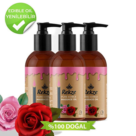 Rekze 3 Adet Gül Aromalı Erotik Yenilir Vucut Masaj Yagı 120 ml