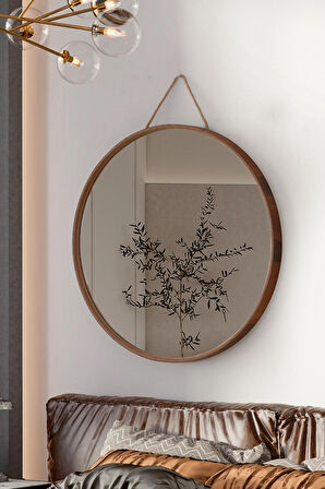 Mirora Yuvarlak Dekoratif Duvar Aynası | Boyalı Ahşap Çerçeveli | 60cm | Yerli Ceviz