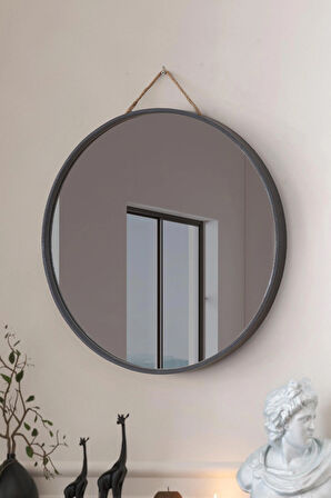 Mirora 2'li Yuvarlak Dekoratif Duvar Aynası | Boyalı Ahşap Çerçeveli | 60cm 48cm | Antrasit