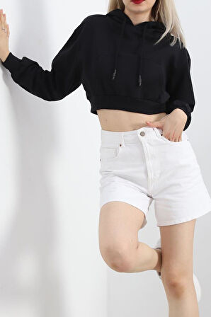 SBN Kadın Şardonlu Oversize Crop Sweat Siyah