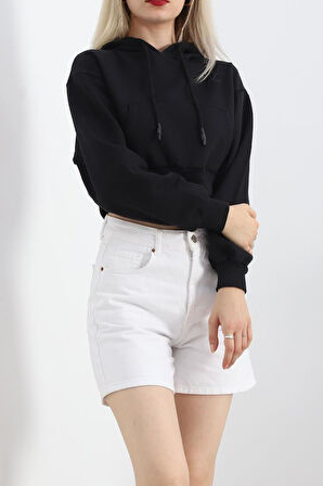 SBN Kadın Şardonlu Oversize Crop Sweat Siyah