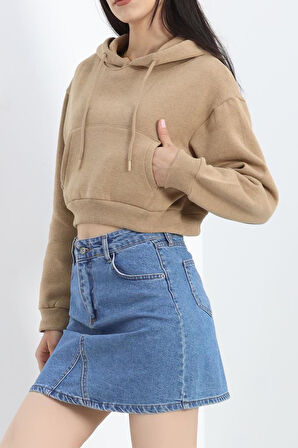 SBN Kadın Şardonlu Oversize Crop Sweat Sütlükahve