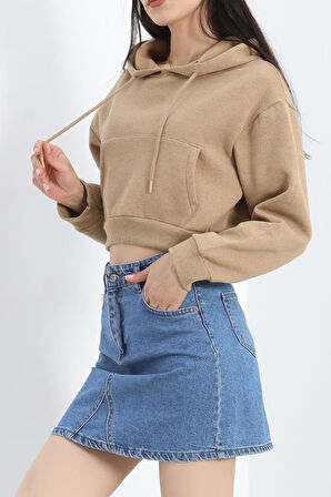 SBN Kadın Şardonlu Oversize Crop Sweat Sütlükahve