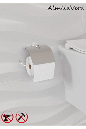 Güçlü Garantili Yapışkanlı 5 mm Krom-Gümüş Kapaklı Tuvalet Kağıtlık Wc Askısı
