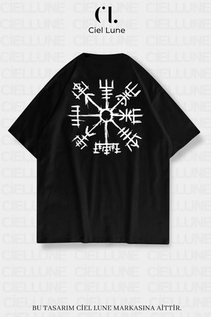 unisex kadın erkek viking pusula vegvisir baskılı özel tasarım oversize t-shirt