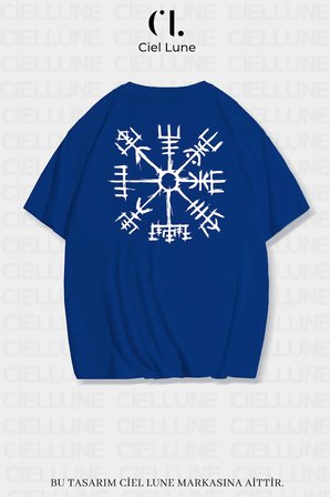 Unisex Kadın Erkek Viking Pusula Vegvisir Baskılı Özel Tasarım Oversize T-shirt