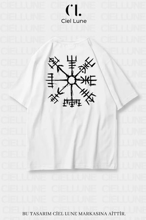 Unisex Kadın Erkek Viking Pusula Vegvisir Baskılı Özel Tasarım Oversize T-shirt