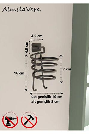 Siyah Yapışkanlı Kare Fön Makinesi Askısı Saç Kurutma Makinesi Tutacağı