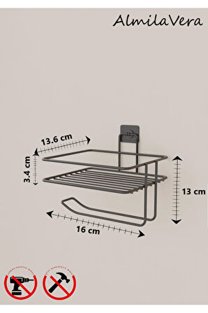 Yapışkanlı Siyah Tuvalet Kağıtlığı Askısı Yedekli Tuvalet Kağıtlık Wc Kağıtlık