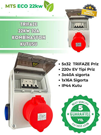 22 Kw Trifaze Taşınabilir Elektrikli Araç Şarj Cihazı Kombinasyon Kutusu 5*32 trifaze ve 1*16 yan prizli