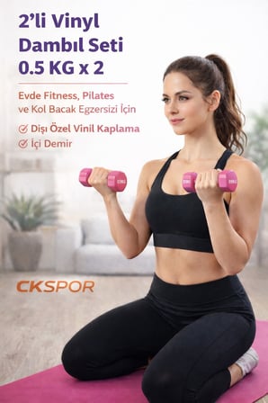 CKSpor 2’li Vinyl Dambıl Seti 0,5 KG x 2 – Evde Fitness & Pilates İçin Vinil Kaplı Demir Dambıl