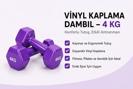 CKSpor 2’li Vinyl Dambıl Seti 4 Kg x 2 – Evde Fitness & Pilates İçin Vinil Kaplı Demir Dambıl