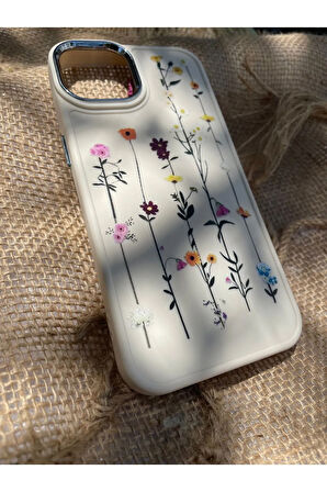 Apple iPhone 14 Uyumlu Lüx Silikon Vintage Kabartmalı Çiçek Desenli Şok Emici Telefon Kılıfı