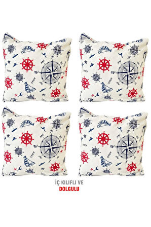 Kırlent Yastık Dolgulu Fermuarlı Vip Yastık 4 Adet-43x43 Cm(marin)
