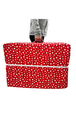 Katlanır Yatak Yer Yatağı Sünger Yatak Taşınabilen Tek Kişilik 80x180 Kırmızı Yıldız 6 Cm
