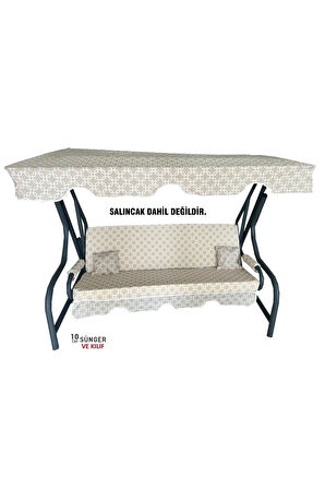 Süngerli Salıncak Minderi Kılıfı 3 Kişilik Kılıf KREM ZİNCİR Bahçe Minderi