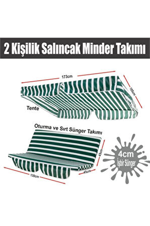 Salıncak Minder Takımı(süngerli)2 Kişilik Salıncak Minder Tente-yeşil Beyaz