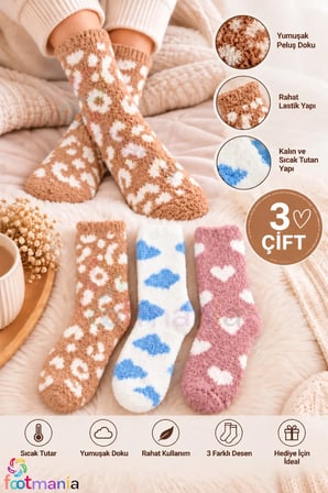 Kadın 3''lü Peluş Çorap Seti (SOFT TOUCH)