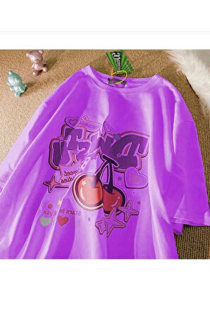 malkoçbey vişne baskılı oversize unisex basic t-şhirt