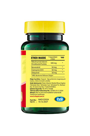 Vitapol Nad Resveratrol Koenzim Q10 Içeren Takviye Edici Gıda Nadh - Vıtanad 500 Mg 60 Kapsül