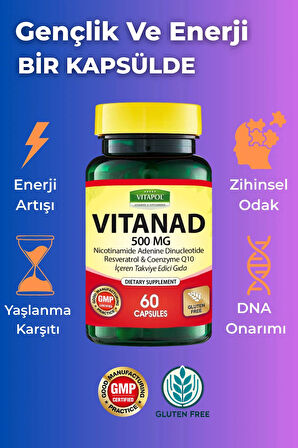 Vitapol Nad Resveratrol Koenzim Q10 Içeren Takviye Edici Gıda Nadh - Vıtanad 500 Mg 60 Kapsül
