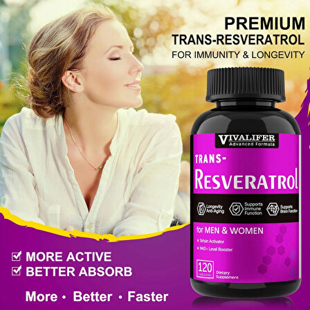 VIVALIFER Resveratrol+Vitamin C Anti-Aging Immune, Cardiovascular Joint 500mg+120mg 120 Caps