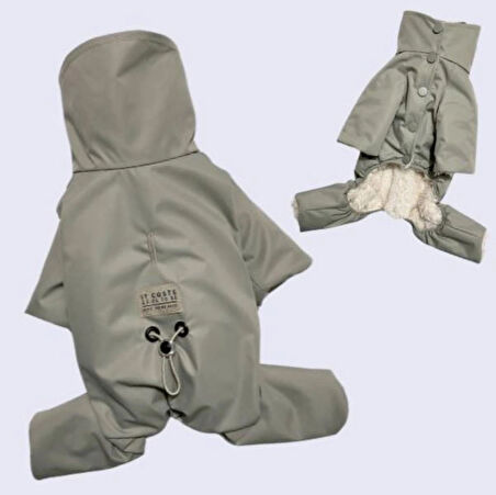 Gedyco Su Geçirmez içi Peluşlu Vizon Küçük Irk Köpek Tulum Yağmurluk