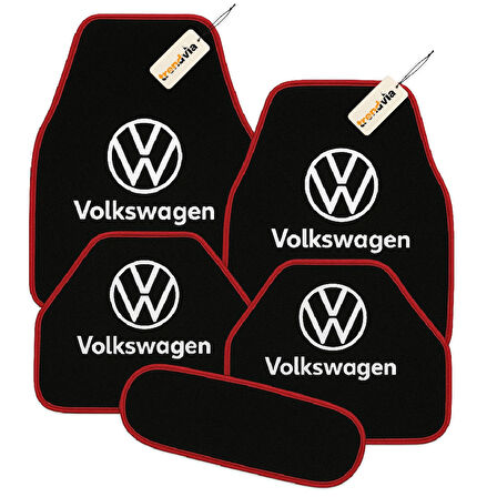 Siyah Kırmızı Renk Volkswagen Oto Halı Paspas 5 Parça Set – Lüks, Şık ve Dayanıklı Araç İçi Zemin Koruma