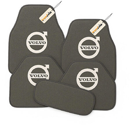 Gri Renk Volvo Logolu Kaymaz Oto Halı Paspas Takımı 5 Parça – Şık ve Dayanıklı Araç İçi Zemin Koruma Seti