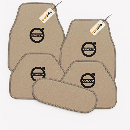 Bej Renk Volvo Logolu Kaymaz Oto Halı Paspas Takımı 5 Parça – Şık ve Dayanıklı Araç İçi Zemin Koruma Seti