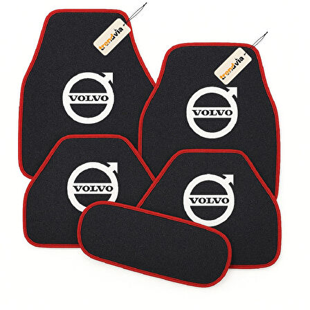 Antrasit Kırmızı Renk Volvo Logolu Kaymaz Oto Halı Paspas Takımı 5 Parça – Şık ve Dayanıklı Araç İçi Zemin Koruma Seti
