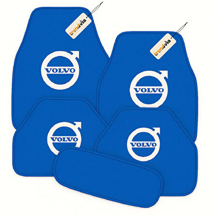 Mavi Renk Volvo Logolu Kaymaz Oto Halı Paspas Takımı 5 Parça – Şık ve Dayanıklı Araç İçi Zemin Koruma Seti
