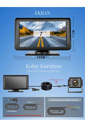 7 İNÇ DOKUNMATİK EKRANLI ÇİFT KAMERALI 1080p uLTRA HD KABLOSUZ ARAÇ KAMERASI
