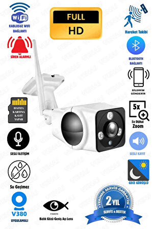 Kablosuz 3MP Full HD Wi-Fi Balık Gözü Lensli İç ve Dış Mekân Güvenlik Kamerası (SD Kart Destekli)