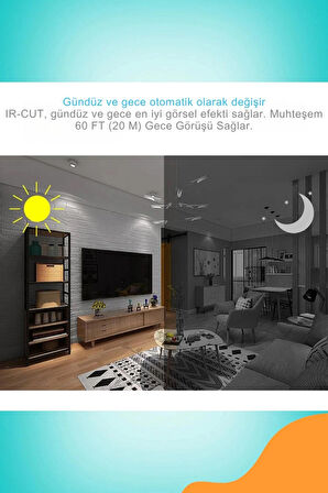 Kablosuz 3MP Full HD Wi-Fi Balık Gözü Lensli İç ve Dış Mekân Güvenlik Kamerası (SD Kart Destekli)