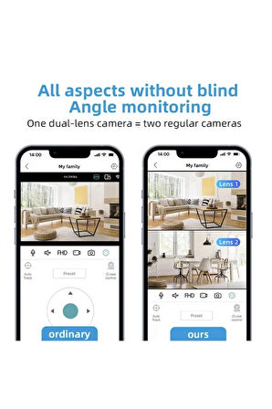 Çift Kameralı gece renkli görüşlü 6 mp Full HD Bebek, Evcil Hayvan, Bakıcı ev güvenlik kamerası