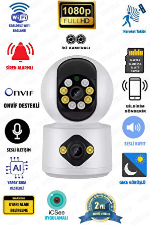 Gece Renkli Görüşlü 6MP Full HD Çift Kameralı Bebek, Bakıcı ve Evcil Hayvan Takip Kamerası