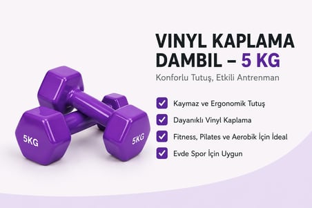 CKSpor 2’li Vinyl Dambıl Seti 5 Kg x 2 – Evde Fitness & Pilates İçin Vinil Kaplı Demir Dambıl